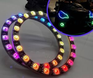 Pair universal 70mm LED fog light rings halo angel eye rainbow dream multicolour