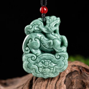 Burmese Jade Qilin Pendant Jadeite Green Necklace Natural Emerald Jewelry - Picture 1 of 4