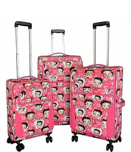 Betty Boop 3pcs Set Luggage 4 pairs rolling Spinning Wheels canvas pink face - Picture 1 of 4