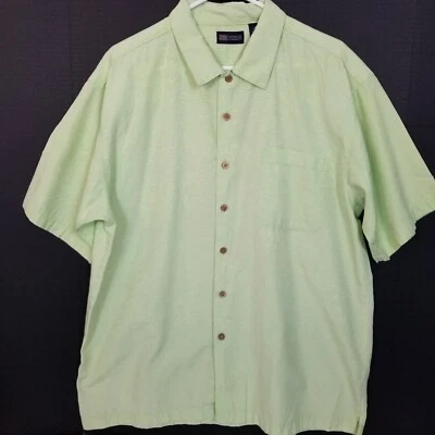 Camisa Faded Glory Auténtica Tejido Slub Tropical Hawaiana S/S Abotonada Verde L Foto 1 de 4