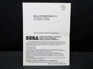Tarjeta de registro de garantía Sega - Imagen 1 de 2