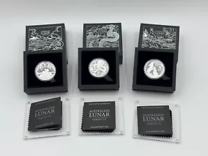 3x 1oz Perth Mint Silver Proof Coins Lunar Series Snake Dragon Rabbit with COA - Picture 1 of 1