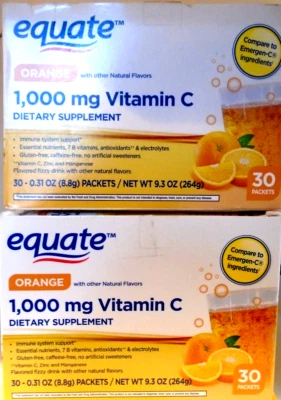 2 X Equate Vitamina C Naranja Polvo Apoyo Inmunológico 1000mg, 30 Paquetes 2-2026+ Foto 1 de 2