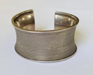 SCHWERES VINTAGE STERLINGSILBER BREITE GEWEBTE STRUKTUR MANSCHETTENARMBAND 67 GRAMM - Bild 1 von 12