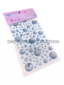 (HELLBLAU) 105 verschiedene Größen RUND Strass selbstklebend Acryl AUFKLEBER - Bild 1 von 1