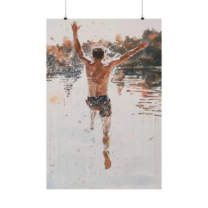 Retro Art Boy Lake Unframed Matte Poster - Dorm Decorations and Log Cabin Decor - Bild 1 von 33