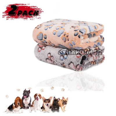 Puppy Blanket Pet Cushion Small Dog Cat Bed Soft Warm Sleep Mat Paw Print 2pack - Image 1 of 4