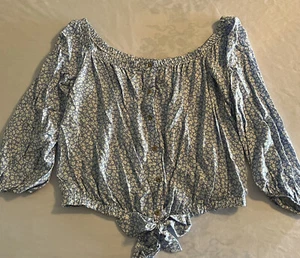 3X Rue21 Womens Plus Size Blouse White Blue Floral Smocked Summer Juniors Flower - Picture 1 of 7