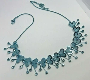 Vintage Turquoise Metal Crystal Heart Necklace 1980' Bridal - Picture 1 of 5