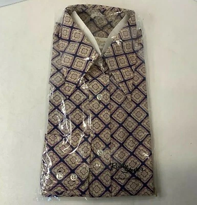 Vintage Rusty Stover Purple Floral Men's Button Down Shirt Sz S 14.5 NEW - Image 1 of 3