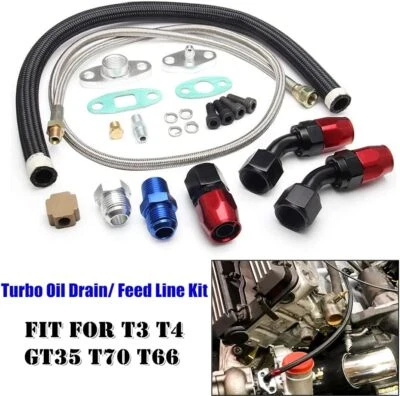 ⭐10AN Oil Feed and Drain Return Line Kit for T3 T4 GT35 T70 T66 T61 T60 T04E T04 - Image 1 of 4