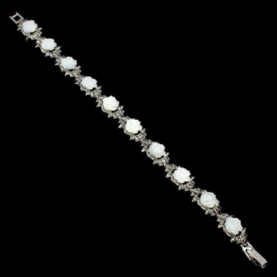 Summer 925 Silver Bracelet Mother Of Pearl Flower Carving Gemstone Jewelry - Image 1 of 4