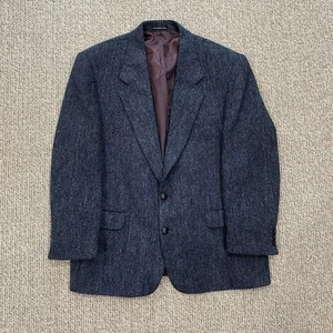 Vintage 60er Harris Tweed karierter Sportmantel Blazer Gr. 42 Herren gebraucht, in einwandfreiem Zustand schön blau - Bild 1 von 11