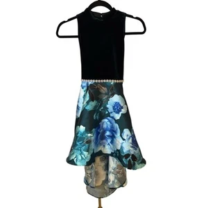 Green and blue long kids floral mermaid dress - Picture 1 of 8