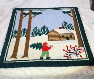 Tappeto vintage agganciato a mano appeso a parete cabina invernale arte popolare primi americani - Foto 1 di 8