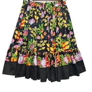 VTG Dancin Duds Womens Skirt XL Black Tropical Fish Ruffle Hem Prairie Cowgirl - Picture 1 of 6