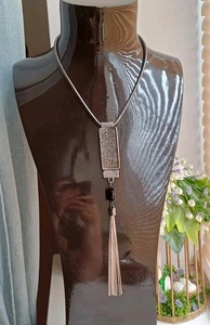 Modern Stunning Sparkling Silver Tone Encrusted Gem Tassel Pendant Necklace - Picture 1 of 16