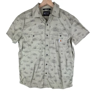 Carhartt Shirt Rugged Flex Relaxed Fit Men’s Medium Green Khaki All Over Print - Picture 1 of 12
