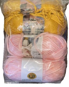 Lion Brand Hometown Yarn Lot 4 Skeins Providence Pink Madison Mustard 81 yd - Picture 1 of 5