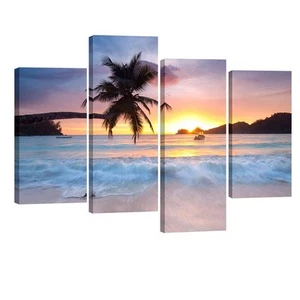 Sunrise Beach Theme Large 4 Piece Seascape Giclee Canvas Prints on Canvas Wal... - Picture 1 of 6