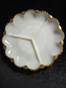 Anchor Hocking Fire King Milchglas geteilt Relish Tablett Goldrand Vintage 9 1/2" - Bild 1 von 7