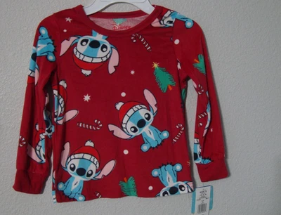 Disney Lilo and STITCH Red Christmas PAJAMA OR COZY Velour SHIRT Girls Size 6 - Image 1 of 4