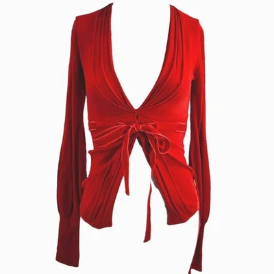 NWT Archival 2000s Roberto Cavalli Belted Stretch Knit Cardigan Velvet Belt NOS - Image 1 of 4