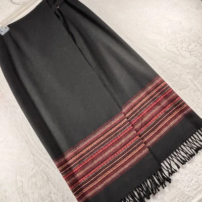 Worthington Womens Black Fringe Hem Skirt Size 10 Wool Blend Red Stripe Trim - Image 1 of 4