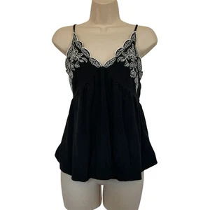 Love On A Hanger schwarz bestickt Babydoll Y2K Top Gr. M Boho Blumen - Bild 1 von 8