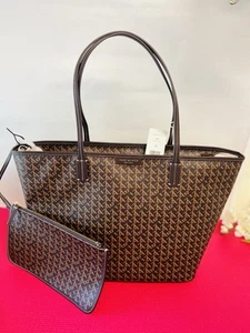 Auténtico Bolso Shopper TORY BURCH Ever Ready Cremallera Superior Lona Recubierta, Nogal - Imagen 1 de 15