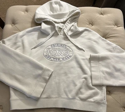 VANS Wide Cropped Sweatshirt Hoodie Women's XL White & Embroidered - Image 1 of 4