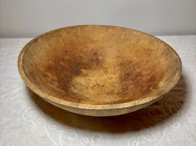 Antique Primitive Wood Dough Bowl Large 16” Out Of Round Unique Patina - Image 1 of 4