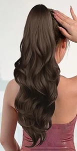 CHRSHN 26" Brown Wavy Drawstring Ponytail Extension Medium Brown Long Sexy Fun - Picture 1 of 2