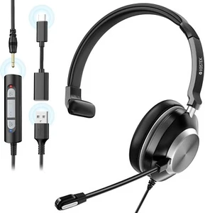 Headset with Microphone, USB-A/3.5mm/Type-C Headphones with Noise Cancelling Mic - Afbeelding 1 van 8