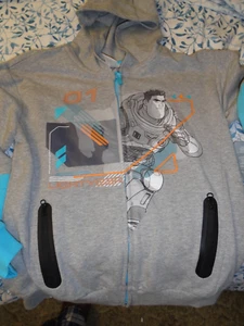 X-Large Youth BUZZ LIGHTYEAR Gray Hooded Sweatshirt Disney NWT - Picture 1 of 2