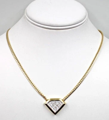 Collar de cadena cobra de oro amarillo de 14 quilates de 18" con colgante de 14 diamantes de 14,8 gm Foto 1 de 4