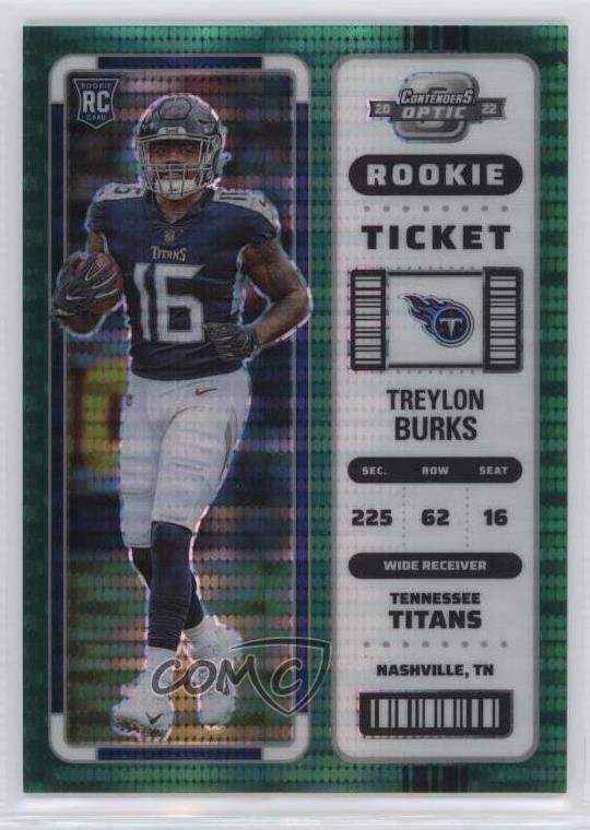 2022 Contenders Optic Ticket Green Pulsar Prizm /30 Treylon Burks #94 Rookie RC