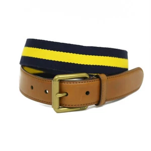 Polo Ralph Lauren Cotton Canvas Belt w/ Leather - Navy/Yellow - Size: 42 - Picture 1 of 2