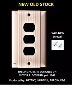 NOS vtg UNILINE Ribbed Bakelite DESPARD TRIPLE 3 OUTLET Wall Plate Cover IVORY - Picture 1 of 3