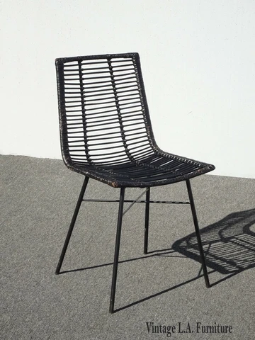 Vintage Mid Century Modern Black Wicker & Metal Side Chair Cover