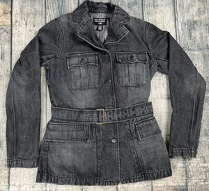 Ralph Lauren Polo Jeans Co Vintage Denim Jacket Long Womens Small Black Belted - Picture 1 of 11