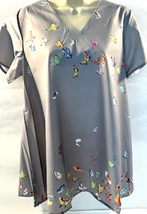 Butterfly Themed Womens Top Smock Flared Hem Size Medium - Picture 1 of 6