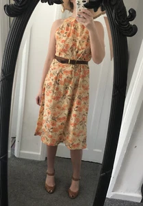 1960’s-70’s cotton floral print high neck sleeveless vintage dress 38” - Picture 1 of 8