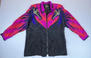 Vintage Bob Mackie Wearable Art Large Silk Red Horse Jacket Top Zip Drawstring - Picture 1 of 10