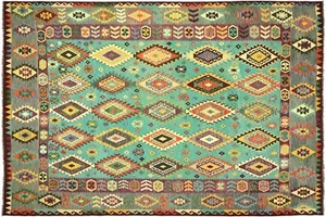 Afghan Maimana Kilim Carpet Handwoven 300x390 Turquoise Geometric Oriental Rug - Picture 1 of 7