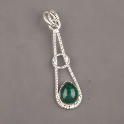 Подвеска ручной работы из стерлингового серебра 925 пробы с натуральным малахитом элегантная ювелирная бижутерия подарок - Изображение 1 из 4