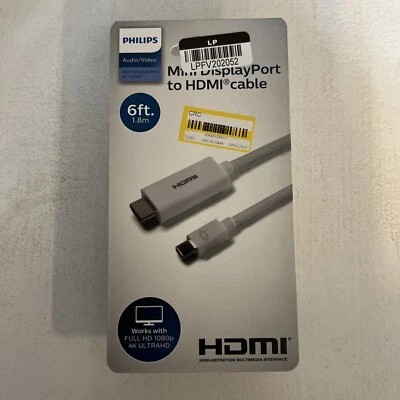 Philips Mini DisplayPort to HDMI Cable White 6 Foot Length OPEN PACKAGE A162 - Image 1 of 2