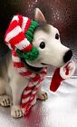 Vintage Siberian Husky Dog Christmas Nodder Bobble Head Flocked Bobblehead 