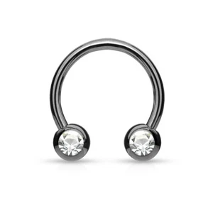 2 Pc Front CZ IP Horseshoe Nose Lip Tragus Helix Septum Nipple Ring Piercing 14G - Picture 1 of 10