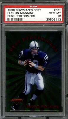 1998 Bowman’s Best Best Performers #BP1 Peyton Manning ROOKIE PSA GEM MINT 10 - Image 1 of 3